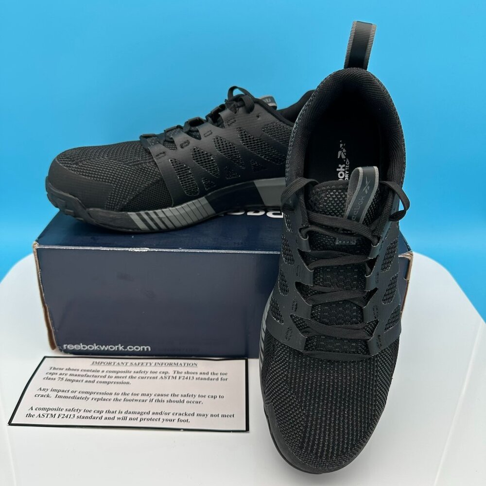 Reebok Men's Fushion Flexweave Safety Work Sneaker Shoe, Size 10.5W, Black/Grey‎
